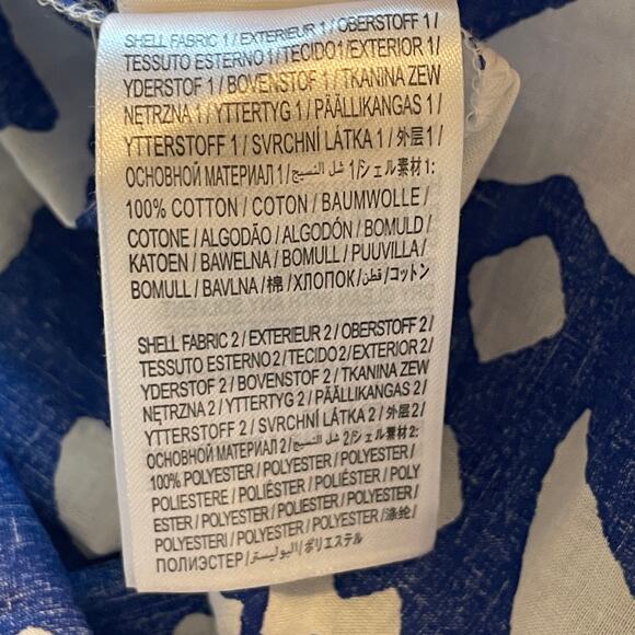 Farm Rio Jungle Scarf Ruffle Lace Blouse Womens Large Blue White Flutter Sleeve - Picture 8 of 11